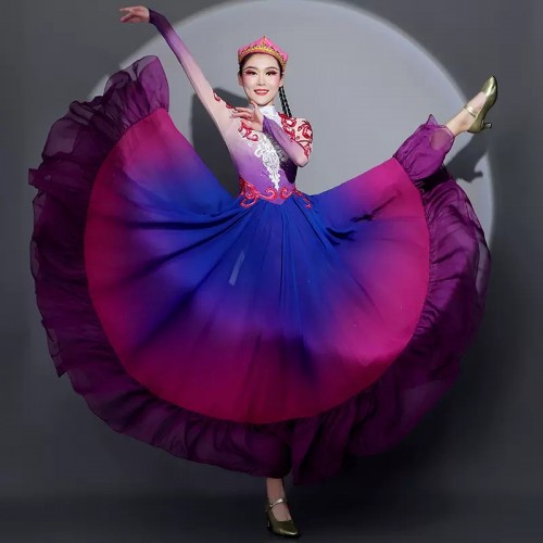 Xinjiang dance dresses for women girls minority chinese folk dance costume women ethnic minority Uygur big swing skirt art test suit